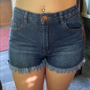 Frayed High-Waisted Denim Shorts